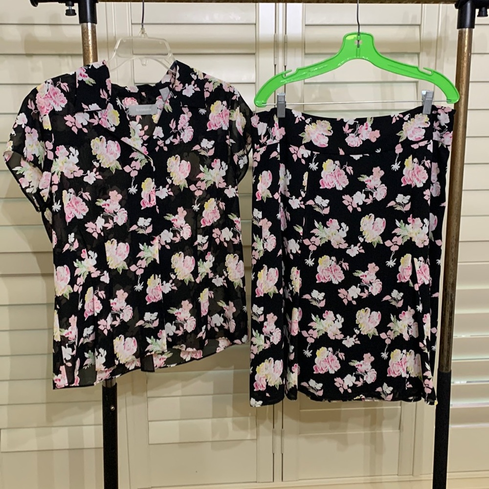 Liz Claiborne floral blouse and skirt
